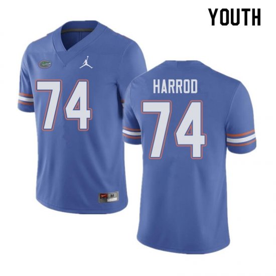 Youth Florida Gators #74 Will Harrod NCAA Jordan Brand Blue Authentic Stitched College Football Jersey MSX1062FX